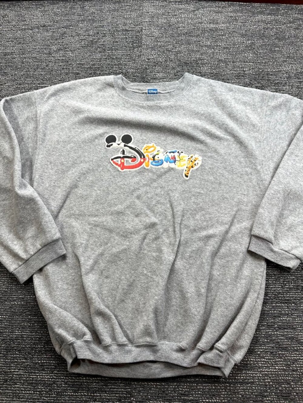 Disney Mens XL Gray Crewneck Sweatshirt Mickey Characters Graphic Pullover
